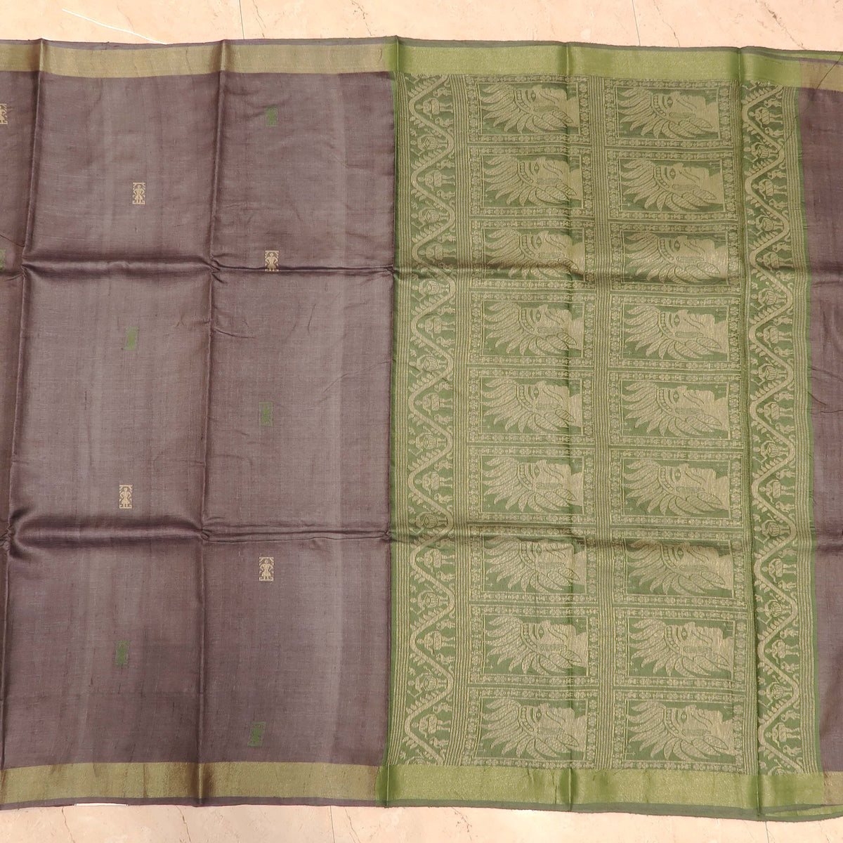 Tussar Silk Saree with Resham Woven Folk Motifs
