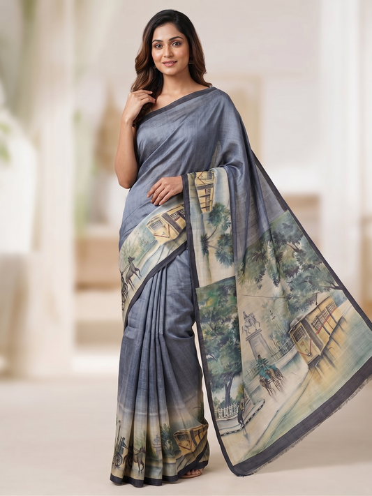 Hand Painted Tussar Silk Saree