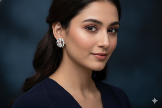 Blush Crescent Halo CZ Stud Earrings