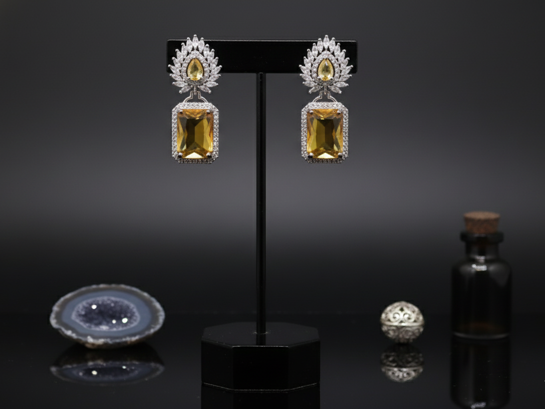 Elegant Yellow Crystal Statement Earrings