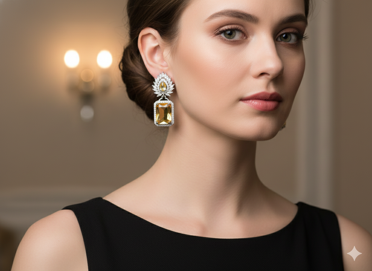 Elegant Yellow Crystal Statement Earrings