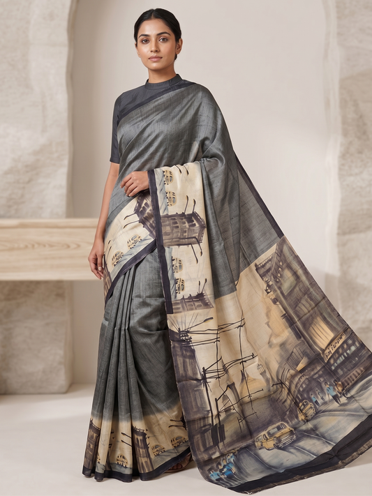 Hand Painted Tussar Silk Saree