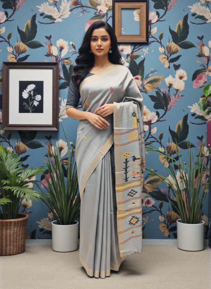 Pure Tussar Silk Saree with Woven Pallu