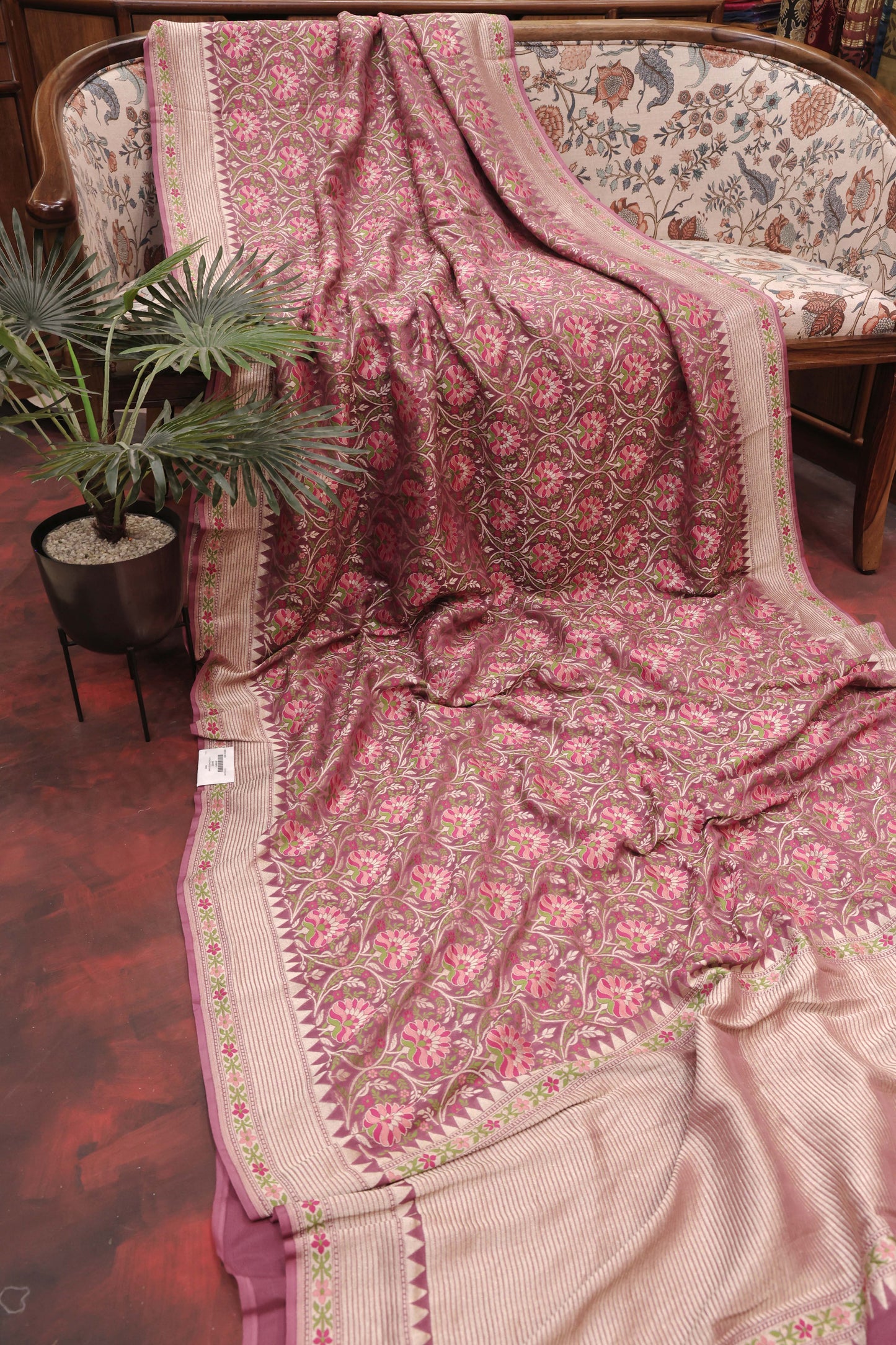 Dusty Rose Georgette Banarasi Saree with Traditional Floral Jaal