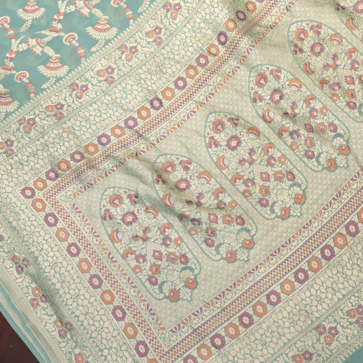 Seafoam Mint Georgette Banarasi Saree with Floral Jaal
