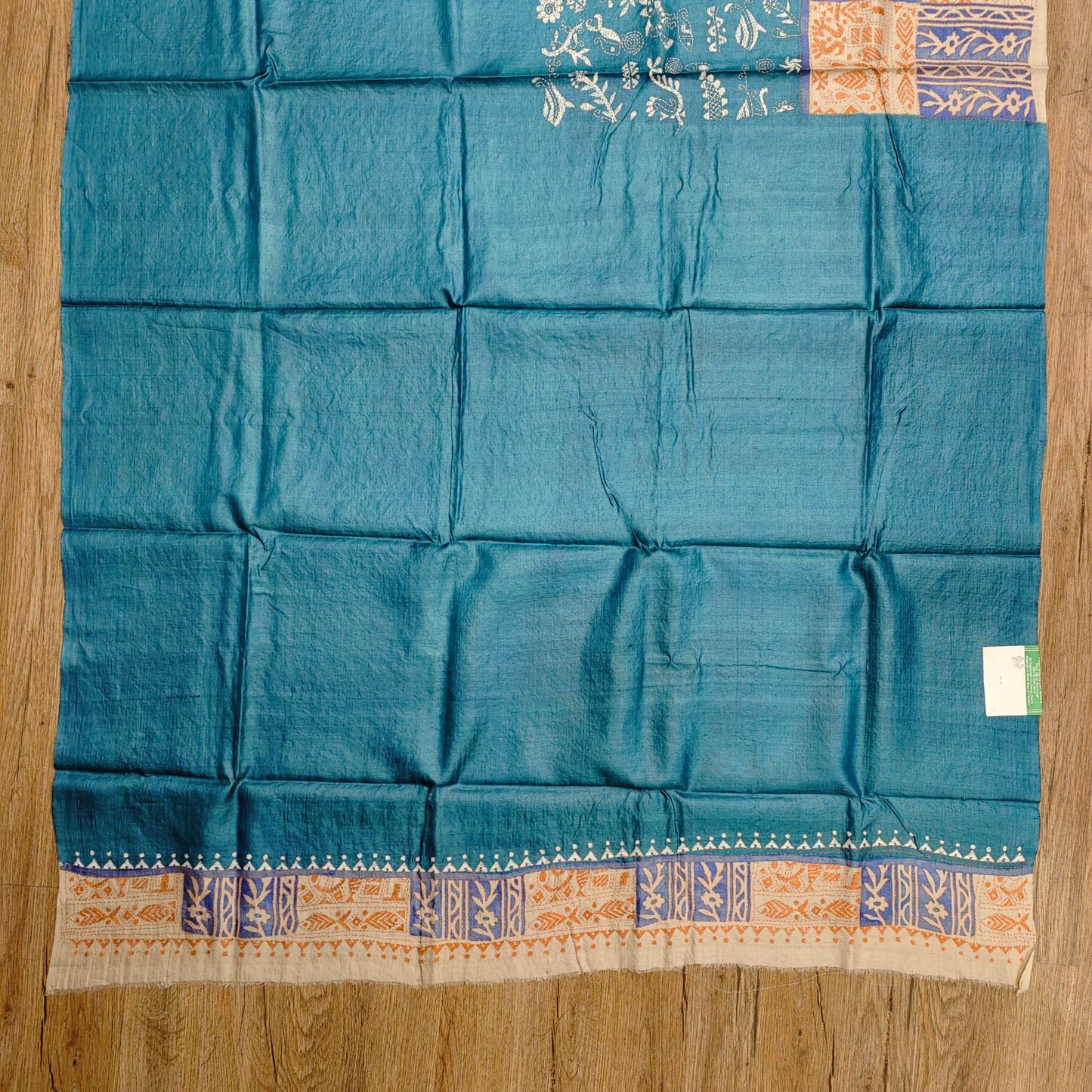 Pure Tussar Kantha Stitch Saree with Box Design Achal