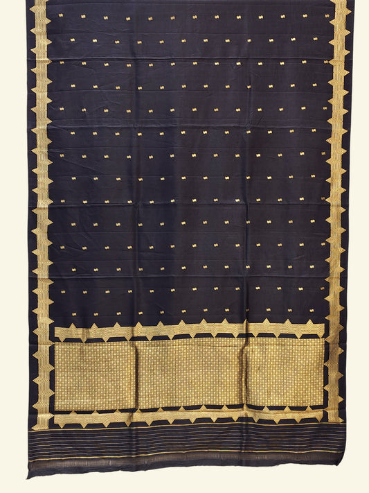 Pure Handwoven Katan Silk Saree with Geometric Zari Border