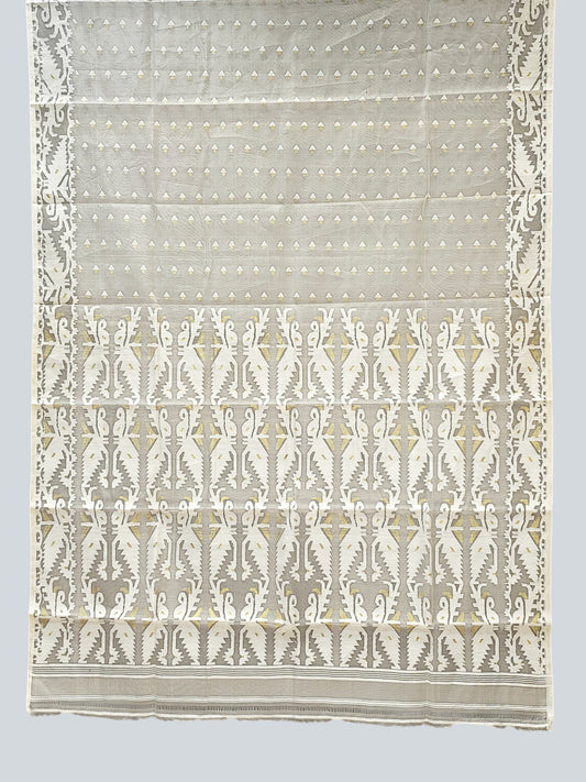 Pure Bengal Muslin Saree with Karat Work and Golden Zari Booties