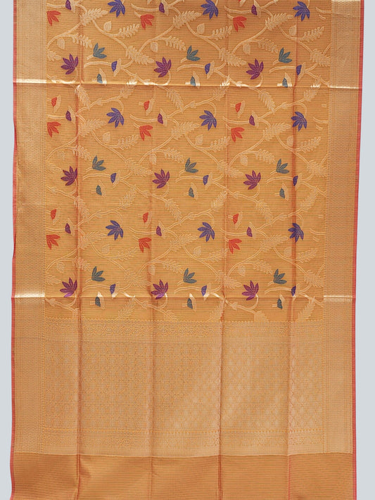 Kona Chandiri Blend Saree with Multicolor Bhooti & Zari Border