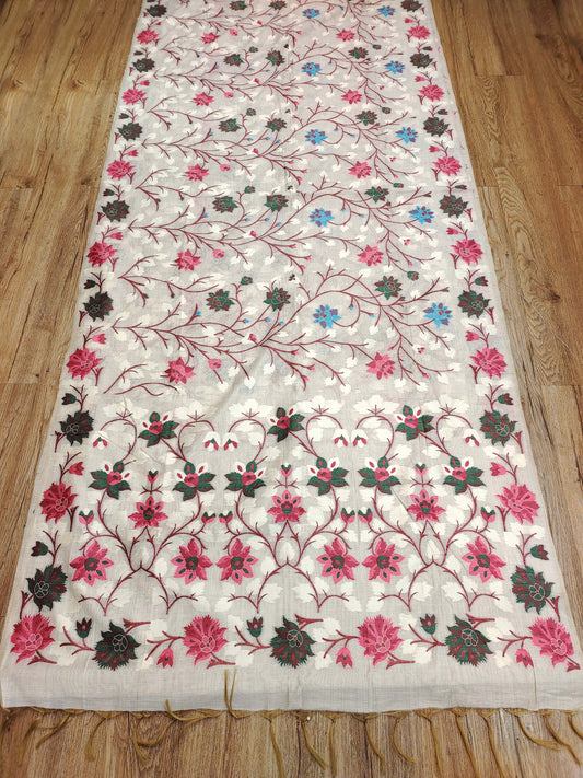 Ivory Pink Resham Floral Saree