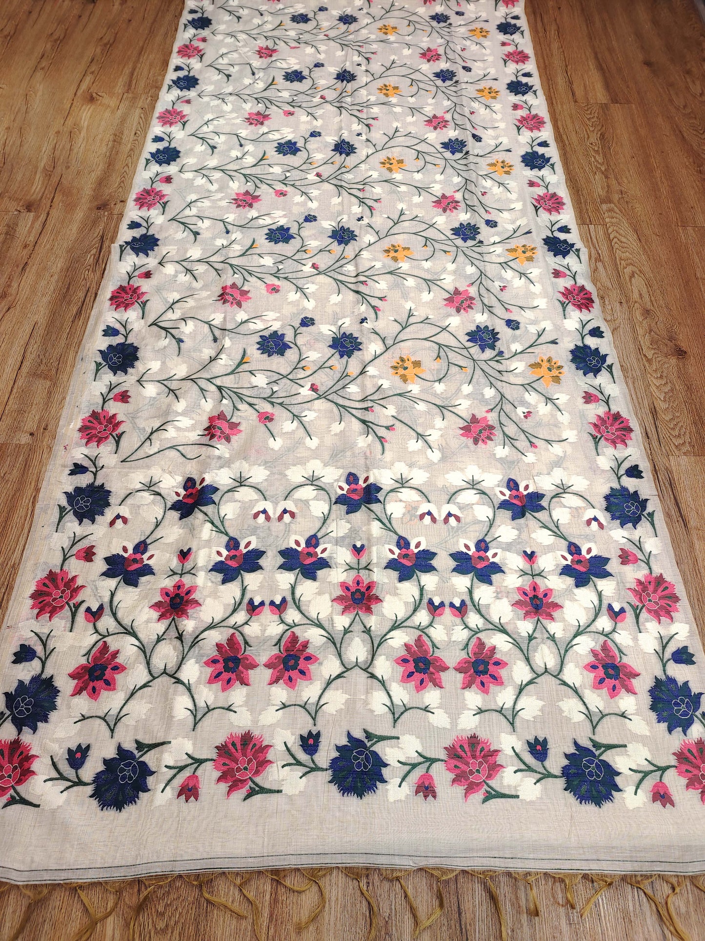 Ivory Navy Resham Floral Saree