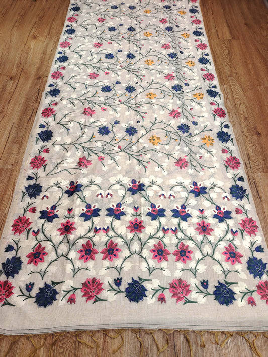 Ivory Navy Resham Floral Saree