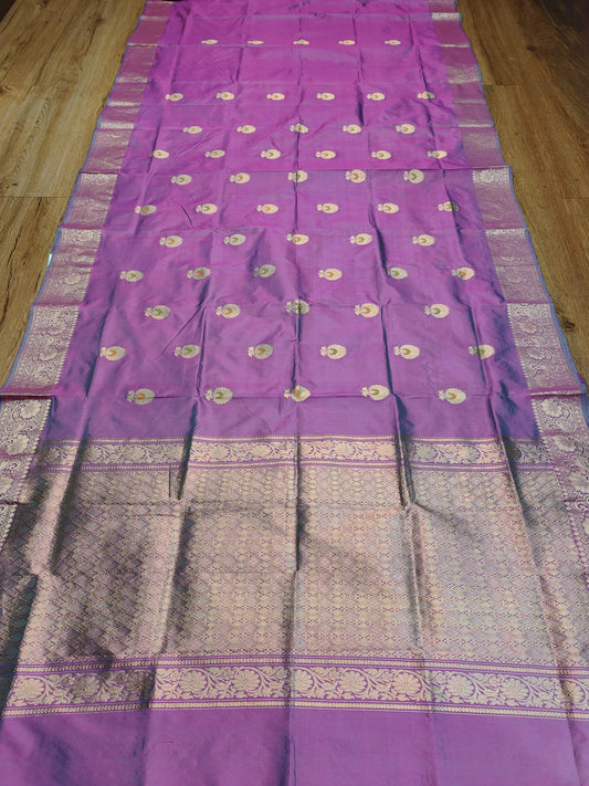 Lavender Purple Kataan Silk Banarasi Saree with Classic Gold Zari Work