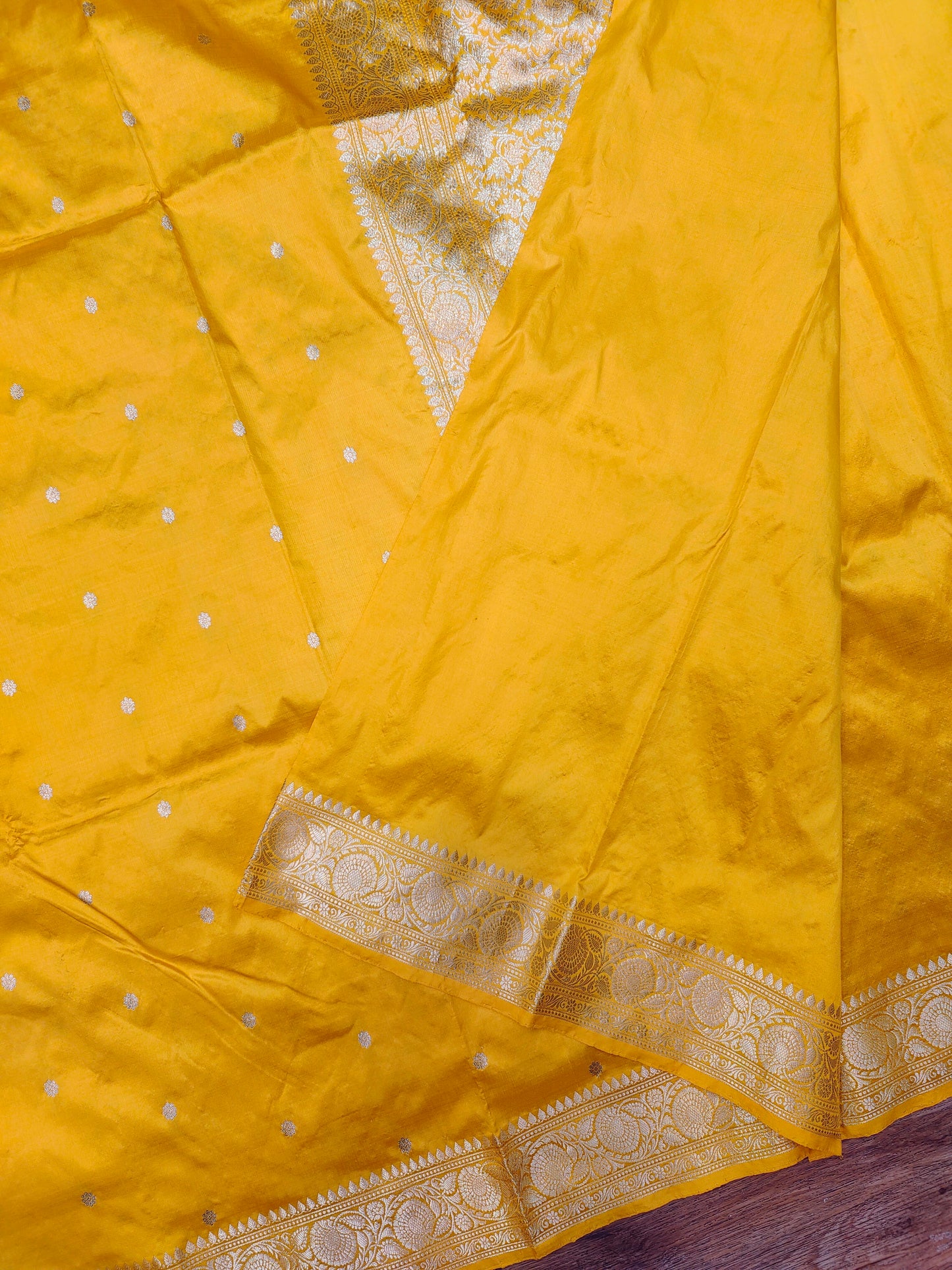 Bright Yellow Kataan Silk Banarasi Saree with Traditional Gold Zari Pallu