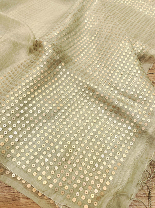 Handwoven Bengal Resham Silk Saree with Sequin Border & Pallu