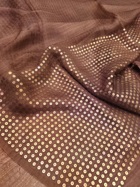 Handwoven Bengal Resham Silk Saree with Sequin Border & Pallu
