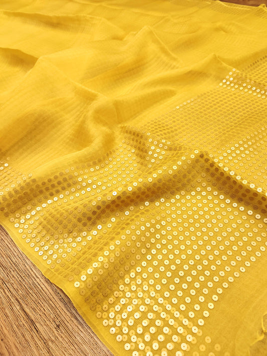 Handwoven Bengal Resham Silk Saree with Sequin Border & Pallu