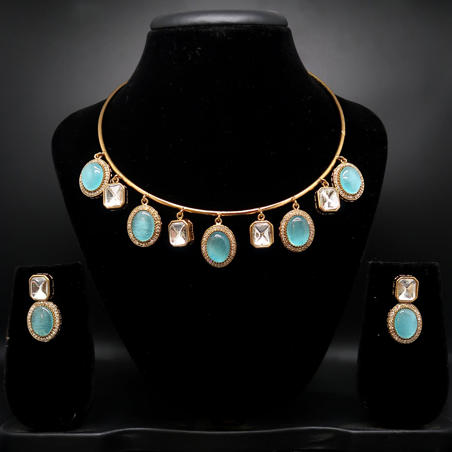 Rajasthani Aqua Stone Necklace Set