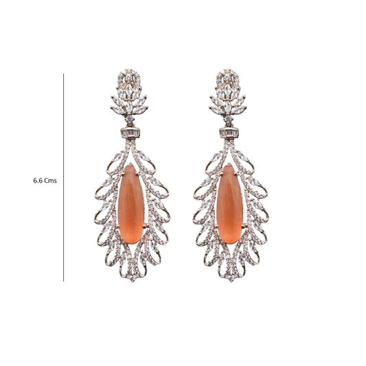Peach CZ Leaf Drop Statement Earrings
