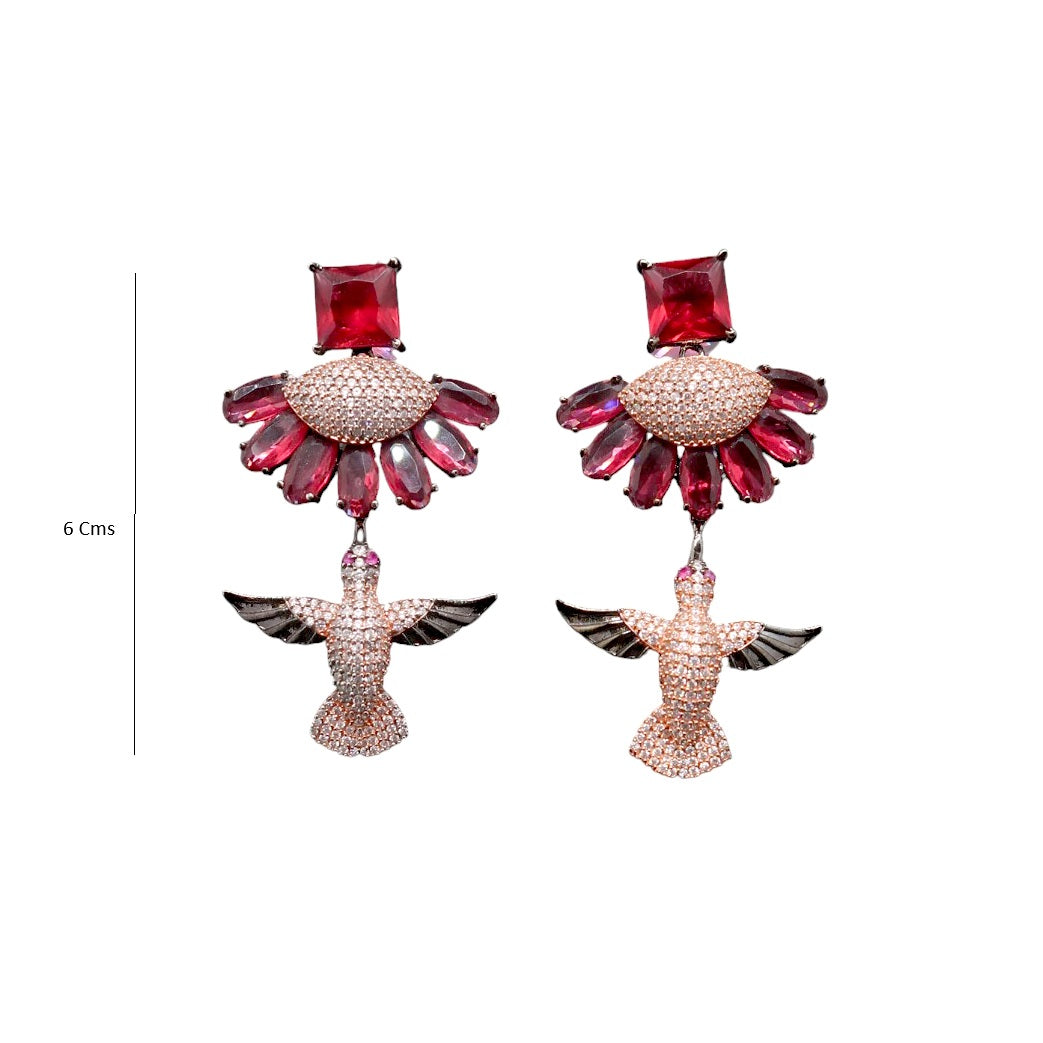 Ruby Red Bird Motif Statement Earrings