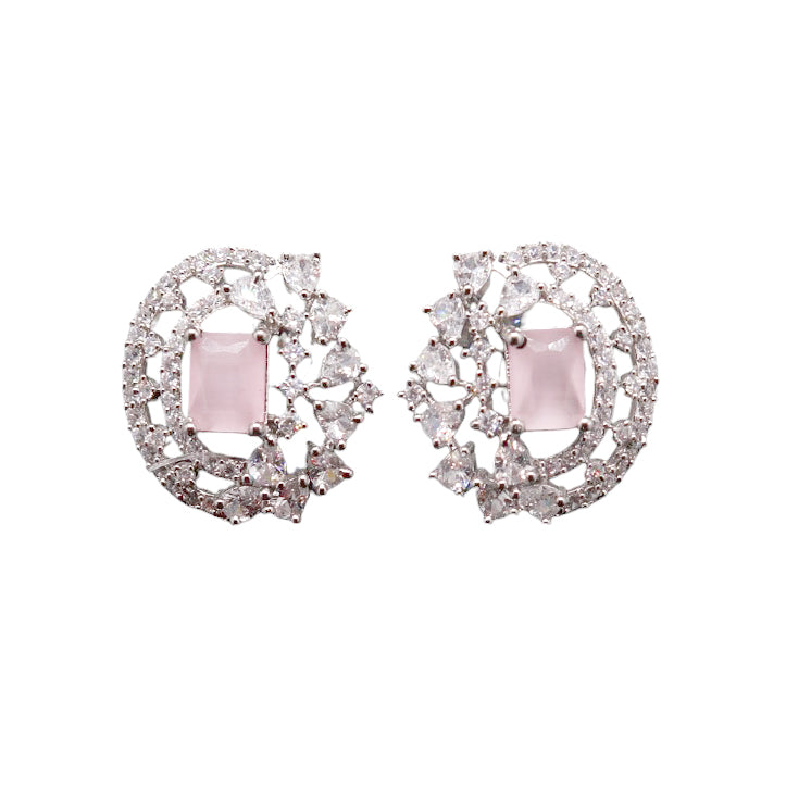 Blush Crescent Halo CZ Stud Earrings