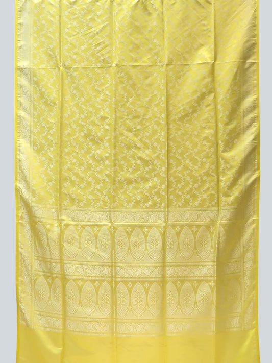 Semi-Mushru Banarasi Saree in Lemon Yellow with White Resham Jaal