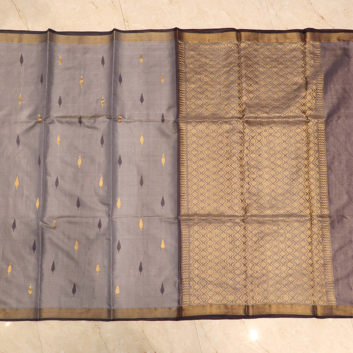 Tussar Silk Saree with Zari Border and Woven Anchal
