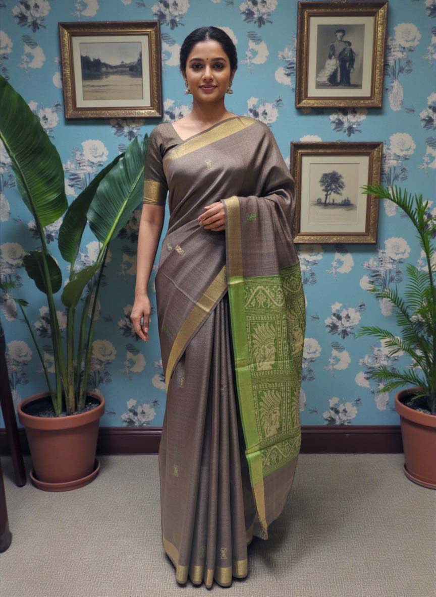 Tussar Silk Saree with Resham Woven Folk Motifs