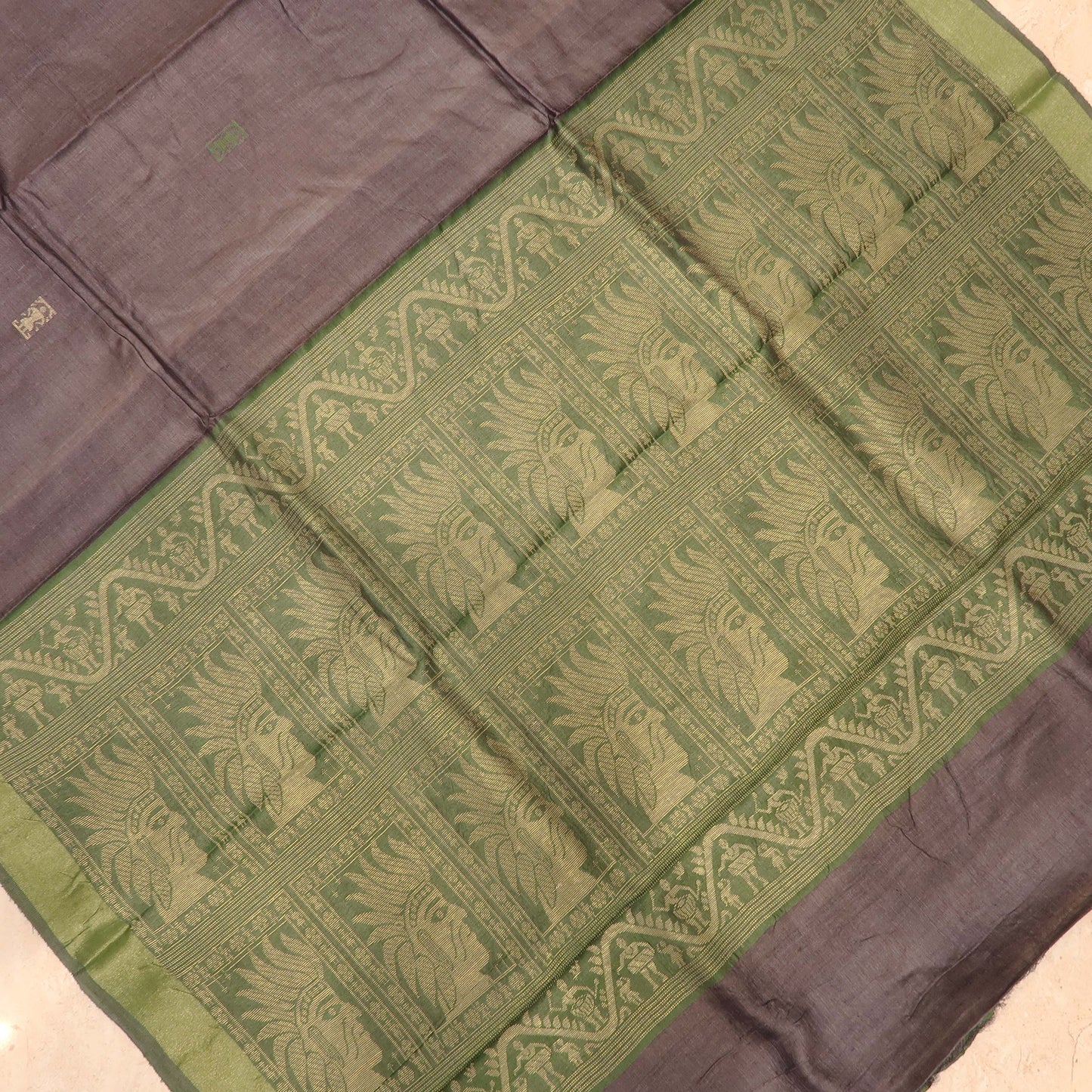 Tussar Silk Saree with Resham Woven Folk Motifs