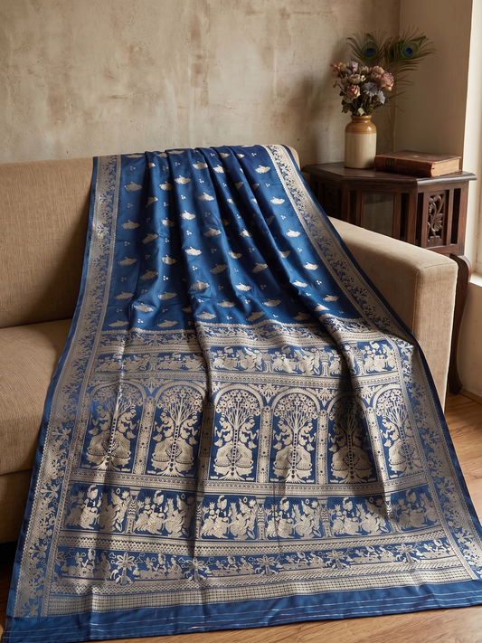 Navy Blue Swarnachari Blend Saree