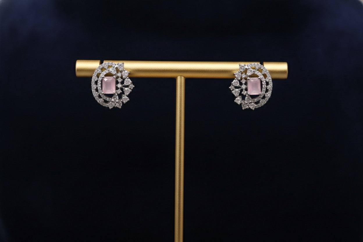 Blush Crescent Halo CZ Stud Earrings