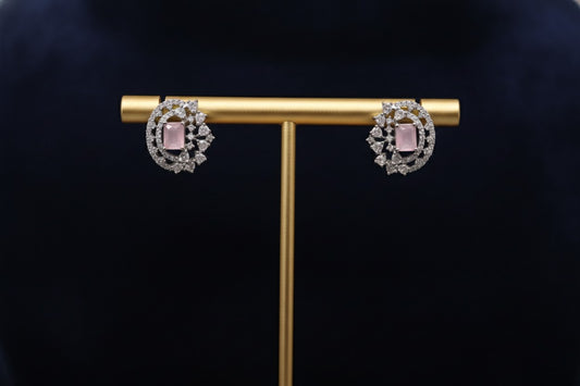 Blush Crescent Halo CZ Stud Earrings