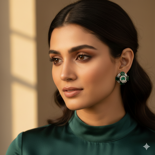 Emerald Bloom CZ Crystal Stud Earrings