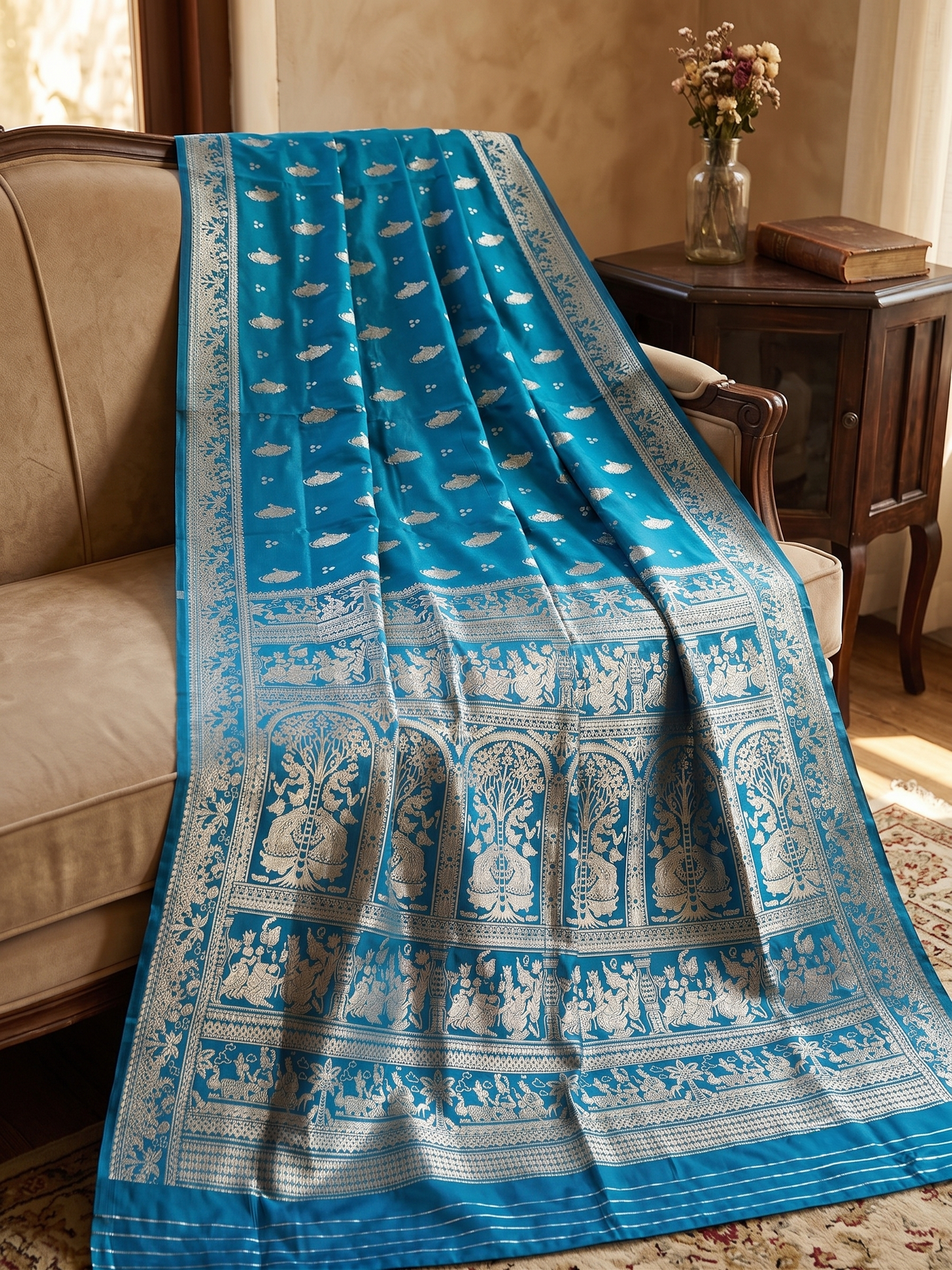Peacock Blue Swarnachari Blend Saree