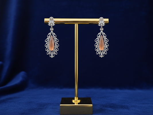 Peach CZ Leaf Drop Statement Earrings