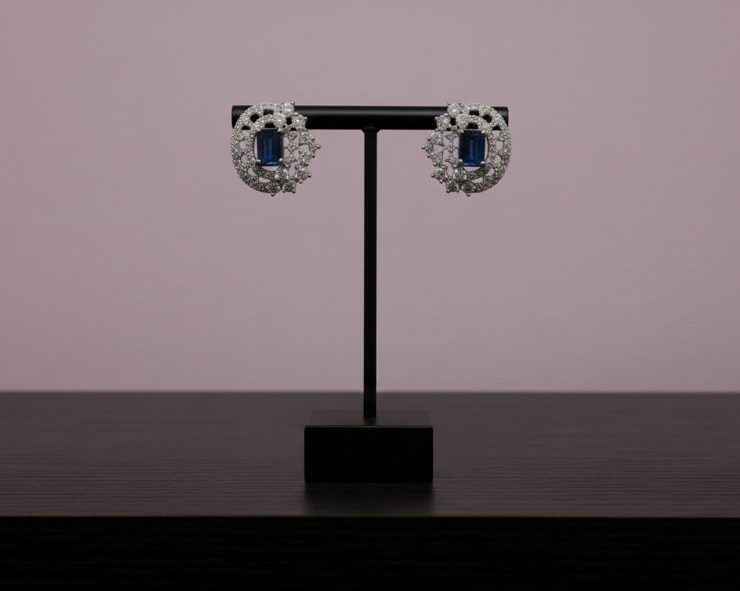 Oceanic Spark Blue Crystal CZ Studs