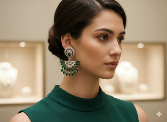 Royal Green American Diamond Drop Earrings