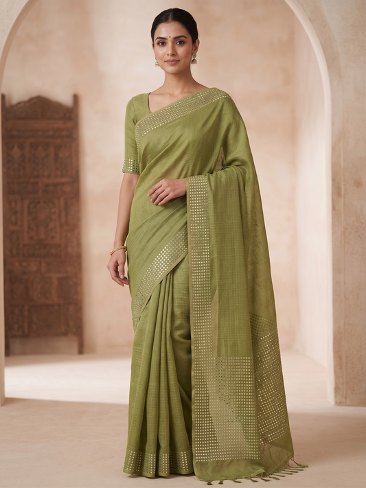 Handwoven Bengal Resham Silk Saree with Sequin Border & Pallu