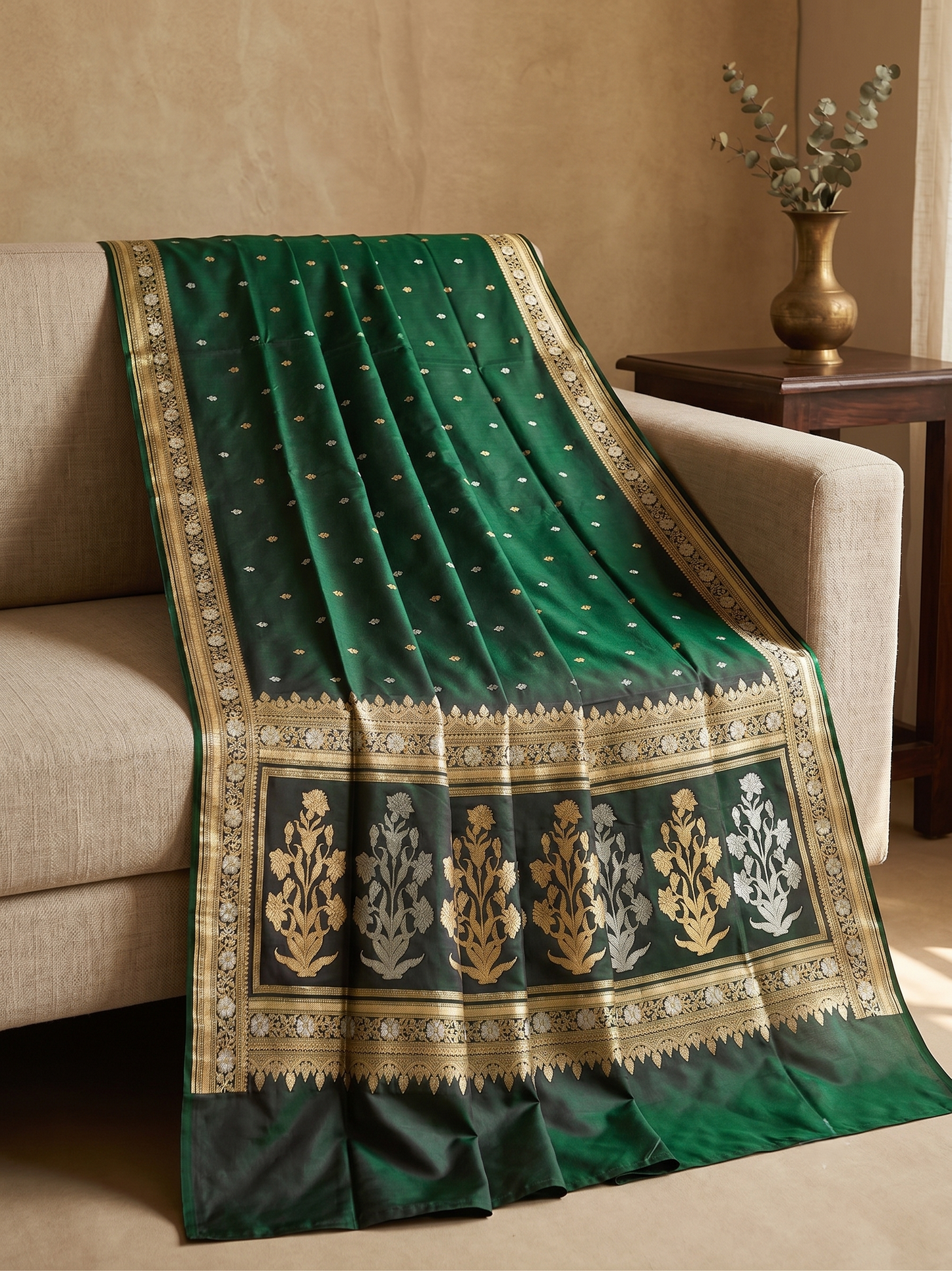 Mashru Banarasi Blend Saree with Gold & Silver Zari Work
