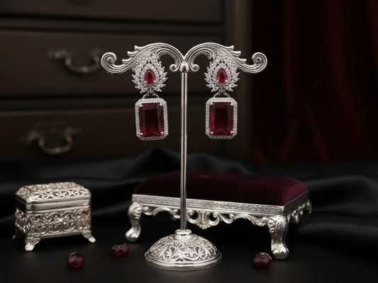 Royal Red Crystal Party Wear Earrings