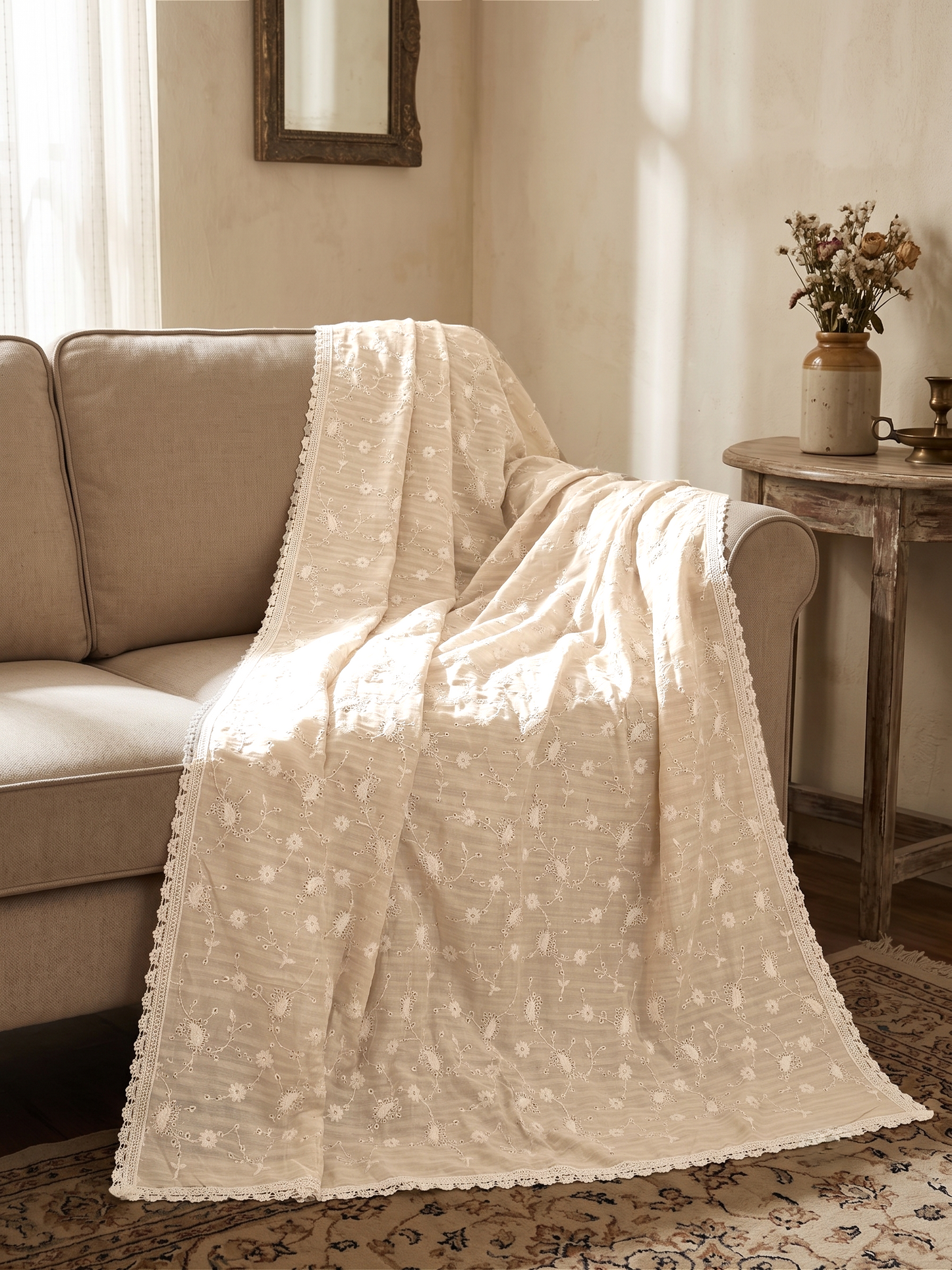 Elegant Tussar Embroidered Blend Saree with Lace Finish
