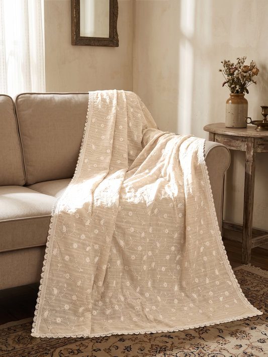 Elegant Tussar Embroidered Blend Saree with Lace Finish