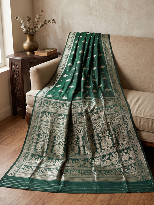 Bottle Green Swarnachari Blend Saree