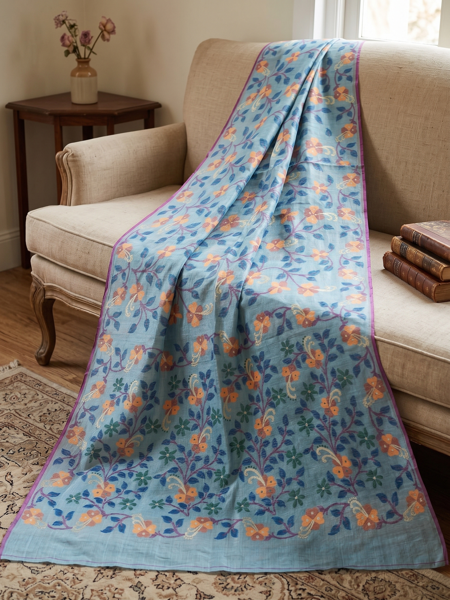 Sky Blue Multicolour Resham Saree
