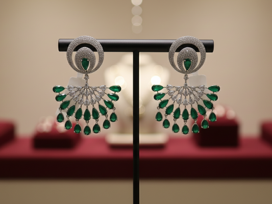 Royal Green American Diamond Drop Earrings