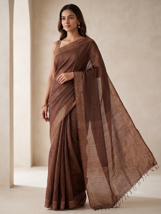 Handwoven Bengal Resham Silk Saree with Sequin Border & Pallu