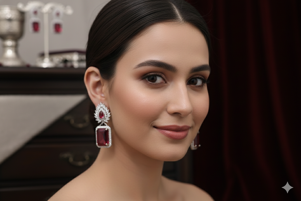 Royal Red Crystal Party Wear Earrings