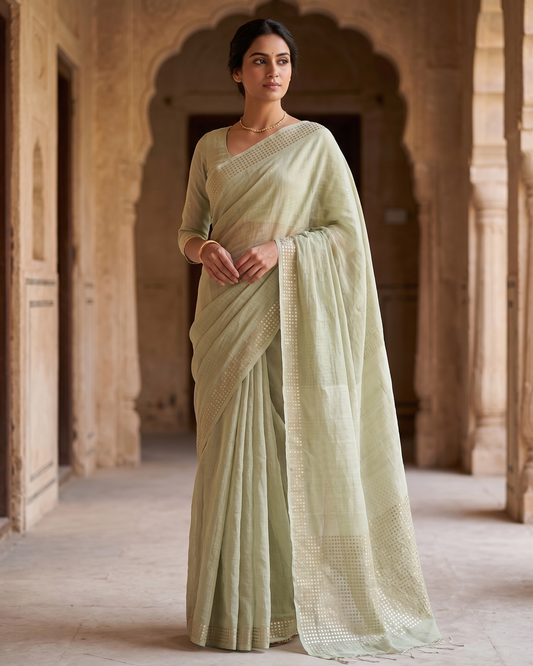 Handwoven Bengal Resham Silk Saree with Sequin Border & Pallu