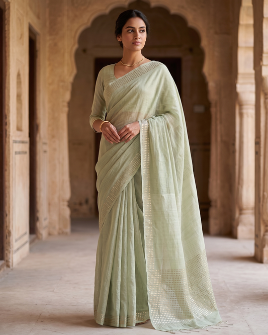 Handwoven Bengal Resham Silk Saree with Sequin Border & Pallu