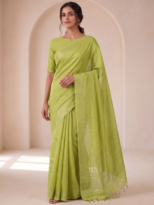 Handwoven Bengal Resham Silk Saree with Sequin Border & Pallu